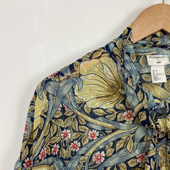Rare H&M x William Morris & Co 6 Floral Pimpernel Print Top Blouse Tie-front - Picture 5 of 15